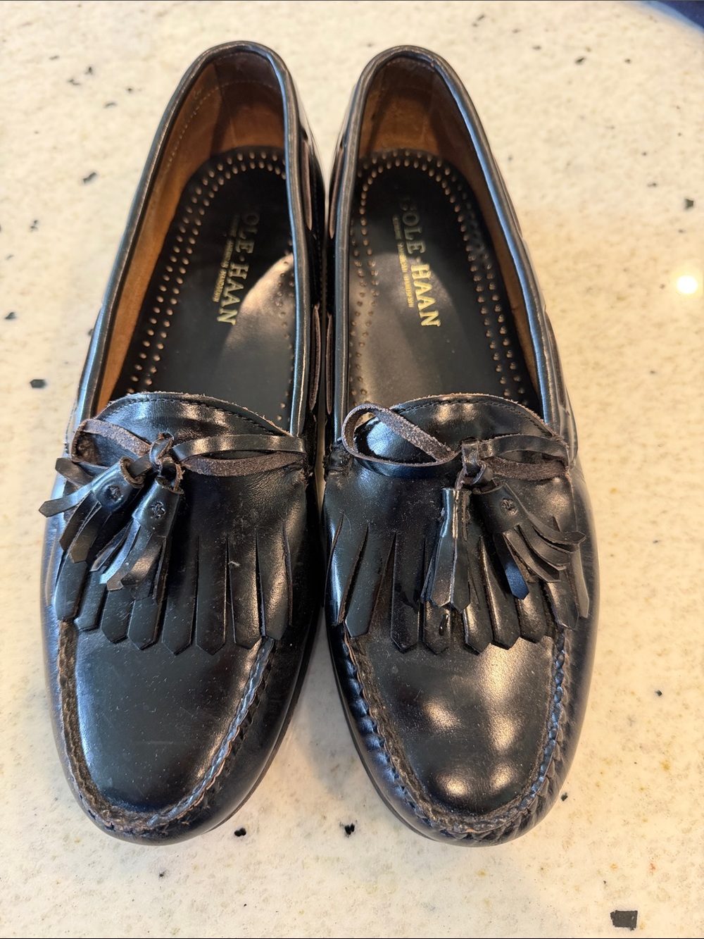 Cole Haan Black Leather Tassel Kiltie Loafers